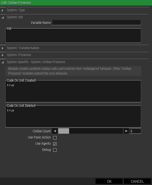 Settings for 'Civilian Presence' module